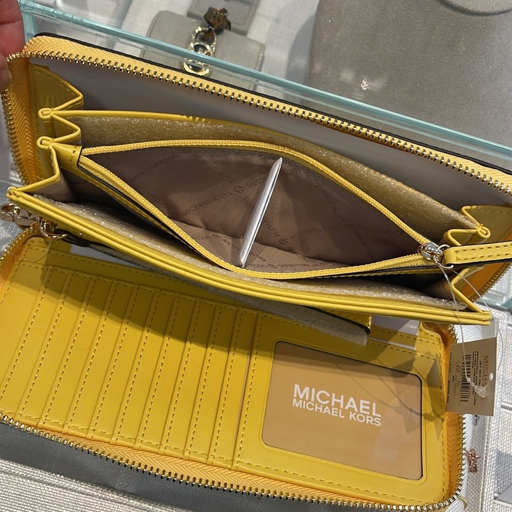 MICHAEL KORS JST 
Leather Continental Wristlet Phone Case Wallet Sunshine - Picture 6 of 16